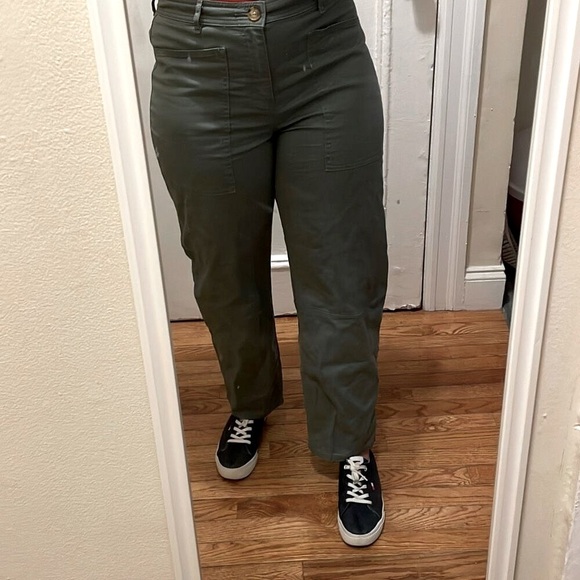 loft olive green cargo pants wide cropped ankle denim size 6 - Picture 1 of 13